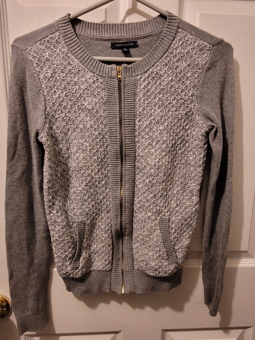 Tommy Hilfiger Gray Zip-Front Knit Sweater